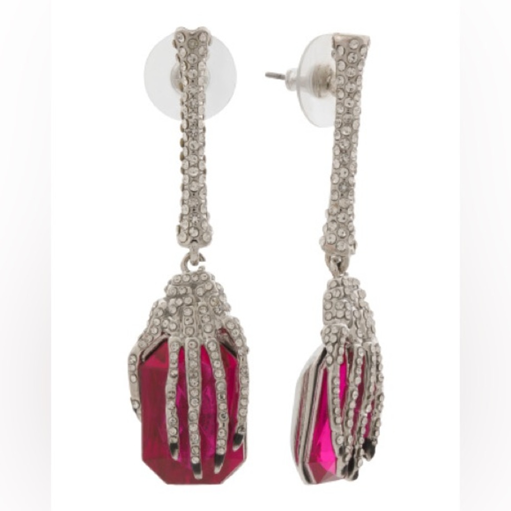 Betsey Johnson Pink Stone Skeleton Drop Earrings
